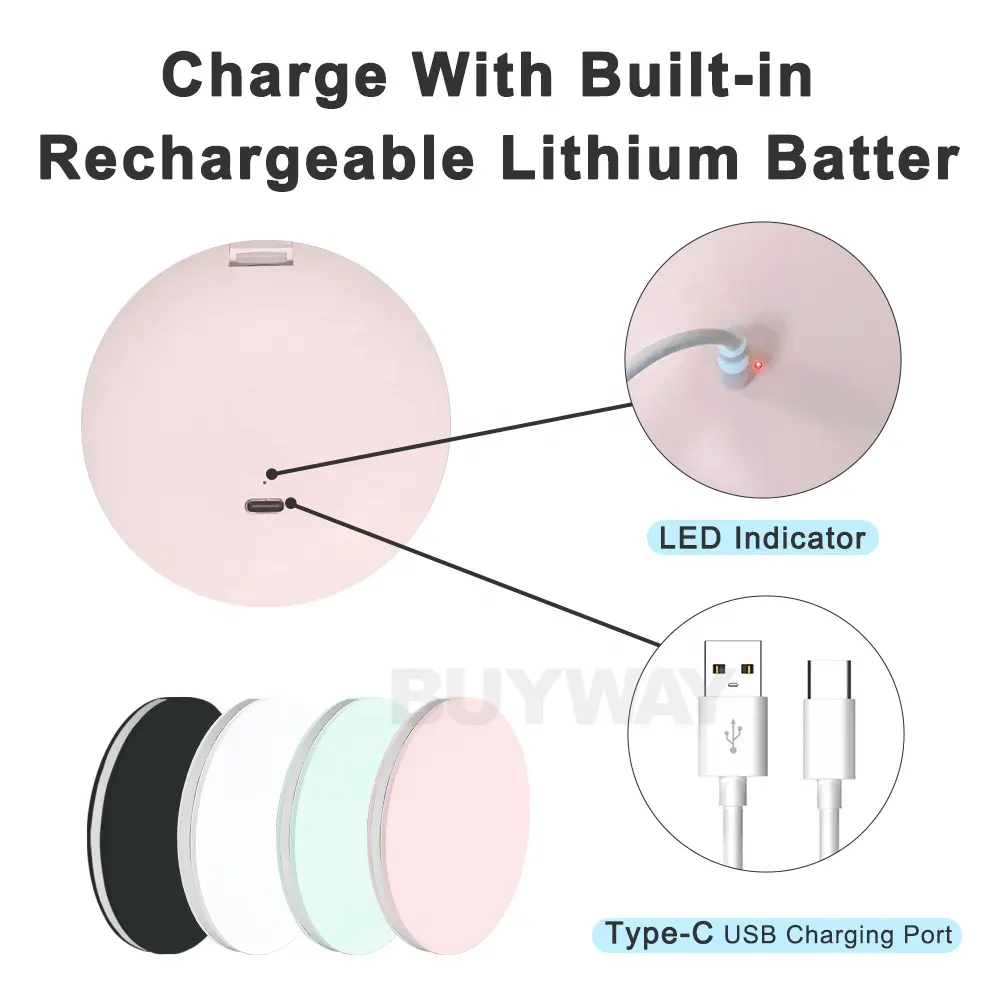 Oglinda mini roz eleganta si discreta, pentru machiaj,cu 2 fete, marire imagine de 2 or,  lumina LED,3 moduri de marire a intensitatii luminii, incarcare USB [4]