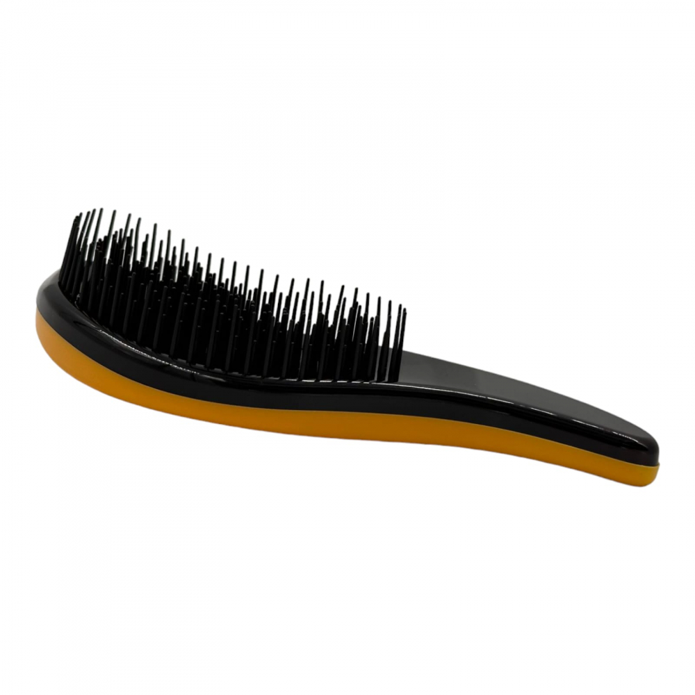 Perie de păr ergonomică  din plastic galben, cu peri de diferite lumgimi, pentru  descurcarea eficeinta a parului si masaj capilar delicat [1]