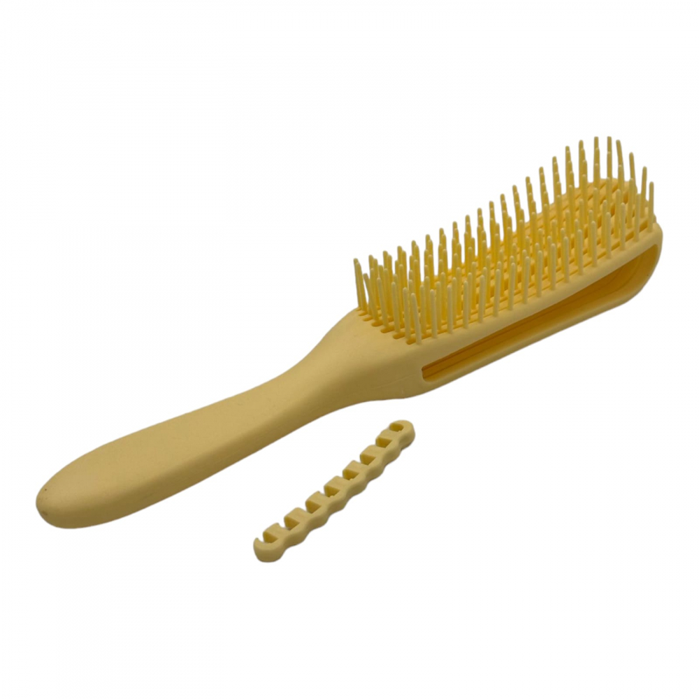 Perie par reglabila din plastic galben, cu maner ergonomic,  personalizeaza nivelul de descurcare și netezire, in functie de textura și nevoile părului [1]