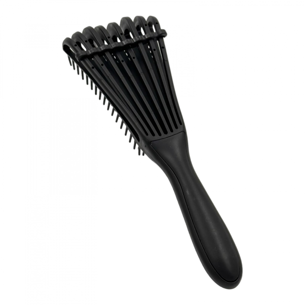 Perie par reglabila din plastic negru, cu maner ergonomic,  personalizeaza nivelul de descurcare și netezire, in functie de textura și nevoile părului [3]