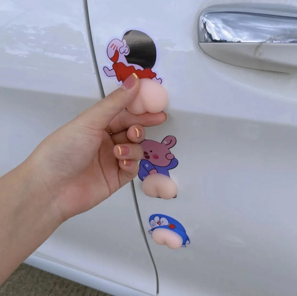 Sticker amuzant, galben cu obrajori roz , din silicon durabil - protecție adorabilă antizgarieturi pentru uși [2]