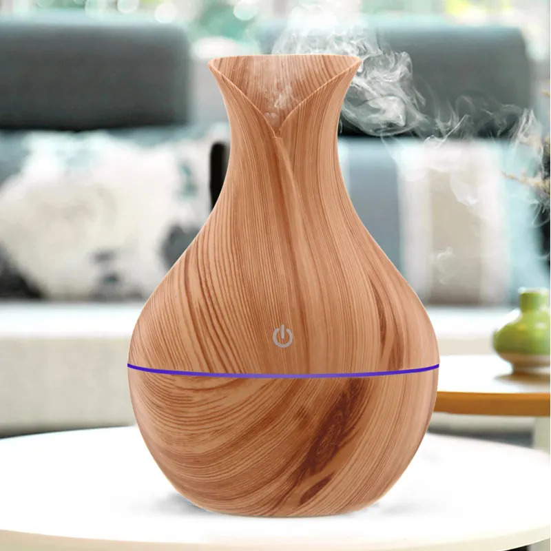 Umidificator Aromaterapie, cu design in forma de vaza, lumina LED, imitatie lemn, alimentare USB  - O Atmosferă Plină de Răsfăț și Relaxare [3]