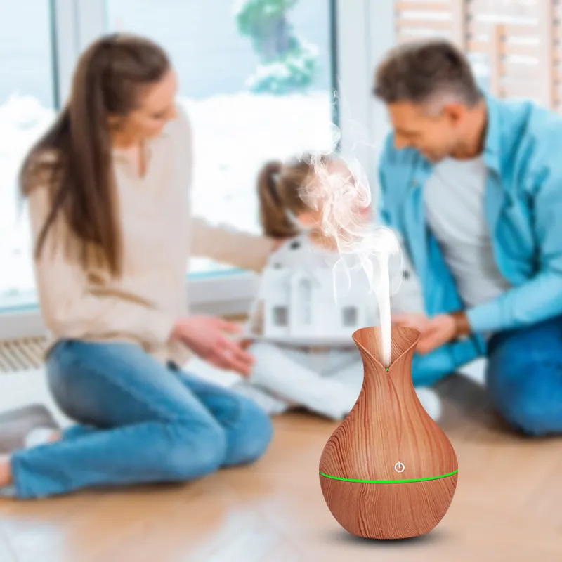 Umidificator Aromaterapie, cu design in forma de vaza, lumina LED, imitatie lemn, alimentare USB  - O Atmosferă Plină de Răsfăț și Relaxare [2]