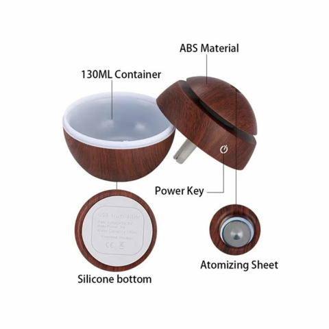 Umidificator Ultrasunete Glob, imitatie lemn,alimentare USB, lumina LED  - aromaterapie  pentru un mediu sănătos pentru căile respiratorii și piele, rezervor 200 ml [4]