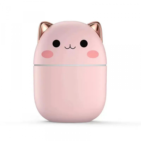 Electrocasnice & Climatizare - Umidificator de Aer cu  design adorabil în formă de pisicuță roz, un element vesel de decor pentru camera celor mici, cu lumina LED, alimentare USB, rezervor 250 ml