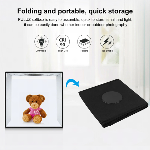 Mini studio foto, Pliabil, Portabil, LED, 40 cm, Negru, iluminare uniformă, evidențiind fiecare detaliu, pentru rezultate profesionale, chiar și în spații restrânse [3]