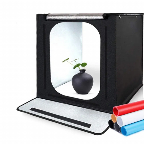 TV, Audio-Video & Foto - Mini studio foto, Pliabil, Portabil, LED, 80 cm, Negru, iluminare uniformă, evidențiind fiecare detaliu, pentru rezultate profesionale, chiar și în spații restrânse