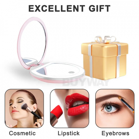 Oglinda mini roz eleganta si discreta, pentru machiaj,cu 2 fete, marire imagine de 2 or,  lumina LED,3 moduri de marire a intensitatii luminii, incarcare USB [5]