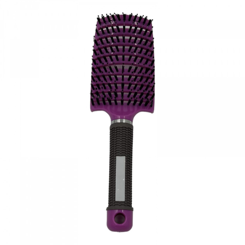 Cosmetice & Produse ingrijire personala - Perie curbată violet din plastic pentru păr, cu peri variabili, se adaptează conturului capului, facilitând descurcarea, coafarea și netezirea parului
