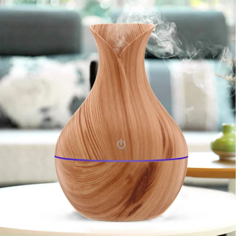 Umidificator Aromaterapie, cu design in forma de vaza, lumina LED, imitatie lemn, alimentare USB  - O Atmosferă Plină de Răsfăț și Relaxare [2]