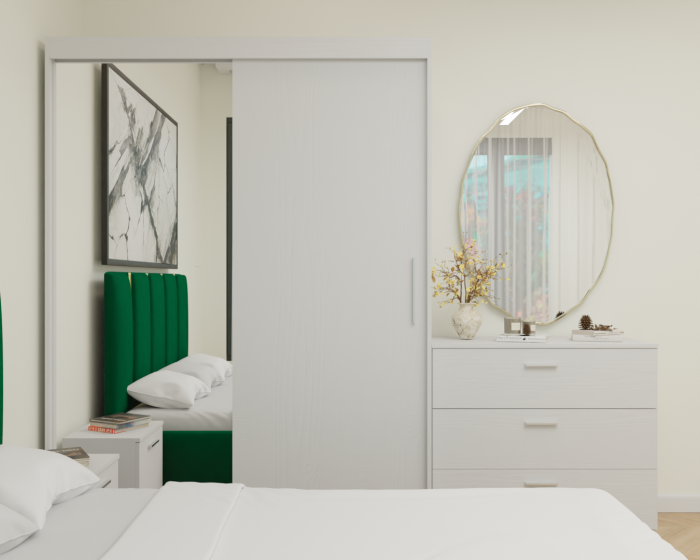 Dormitor MILANO Tapitat 2 usi Alb cu oglinda [4]