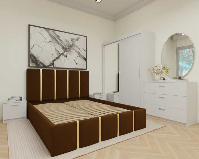 Dormitor MILANO Tapitat 2 usi Alb cu oglinda [3]