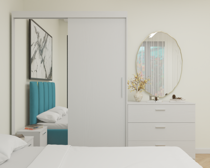 Dormitor MILANO Tapitat 2 usi Alb cu oglinda [4]