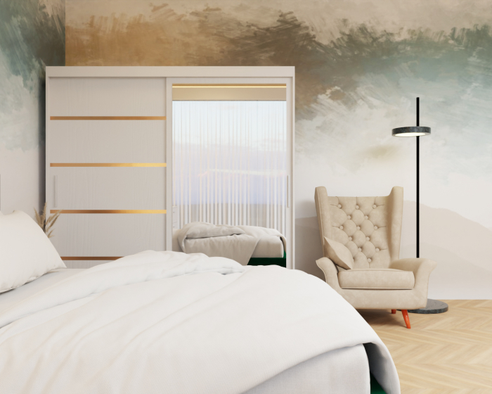 Dormitor Lotus Pat Tapitat Dressing 200x200 Alb cu oglinda [5]