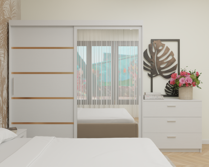 Dormitor MILANO Tapitat, 200X200 Alb cu oglinda, Somiera Rabatabila [4]