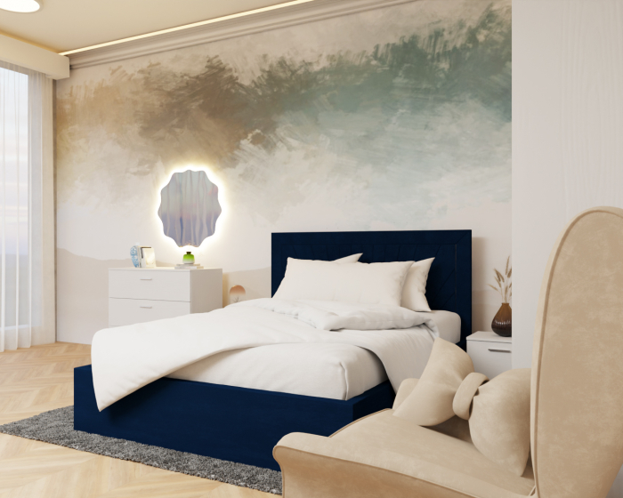 Dormitor Lotus Pat Tapitat Dressing 200x200 Alb cu oglinda [4]