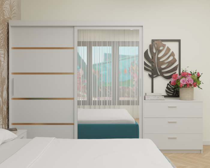 Dormitor MILANO Tapitat, 200X200 Alb cu oglinda, Somiera Rabatabila [4]