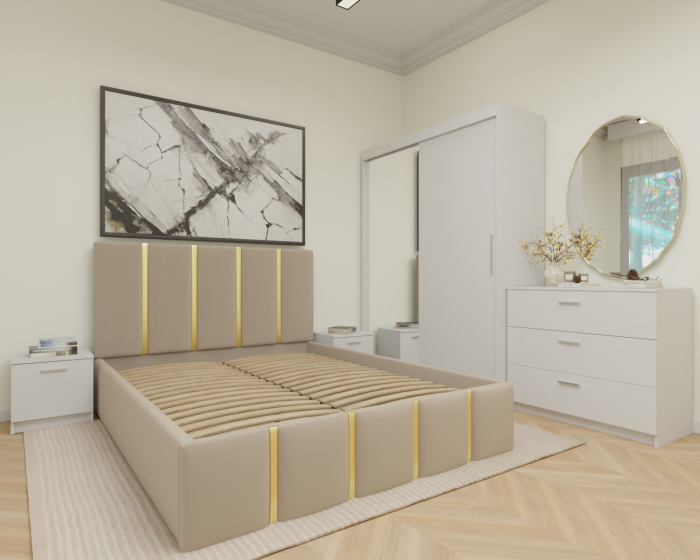 Dormitor MILANO Tapitat 2 usi Alb cu oglinda [3]