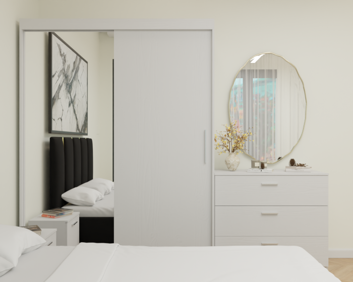 Dormitor MILANO Tapitat 2 usi Alb cu oglinda [4]