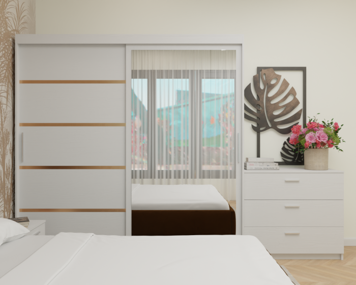 Dormitor MILANO Tapitat, 200X200 Alb cu oglinda, Somiera Rabatabila [4]