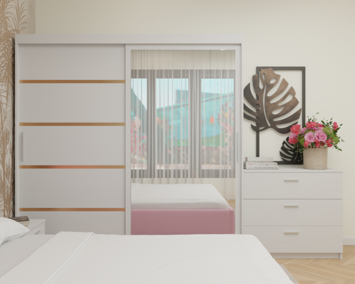 Dormitor MILANO Tapitat, 200X200 Alb cu oglinda, Somiera Rabatabila [4]
