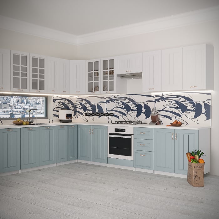 Bucatarie Modena Colt MDF 260 x 90 x 260 cm Alb&Bleu [2]