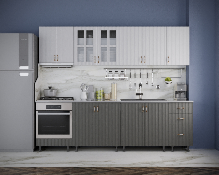 Bucatarie Opera MDF 2.6m Alb&Gri Cenusiu [2]