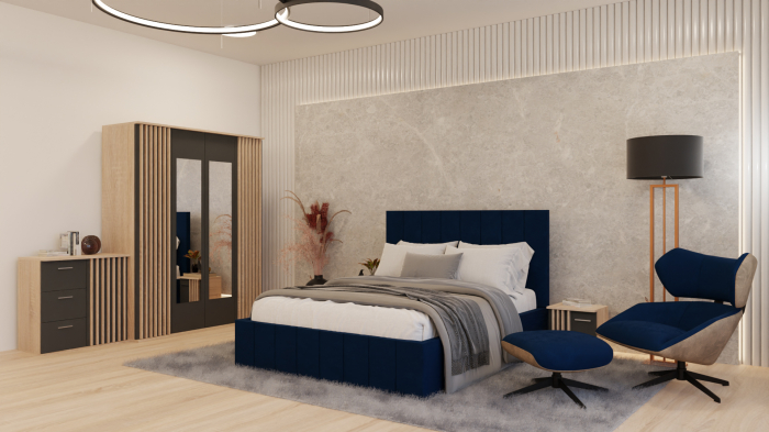 Dormitor Dallas Cu Pat Nobless Tapitat Albastru [1]