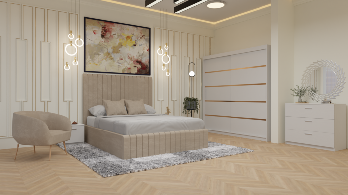 Dormitor Cairo Pat Tapitat Dressing 200x200 Alb [2]