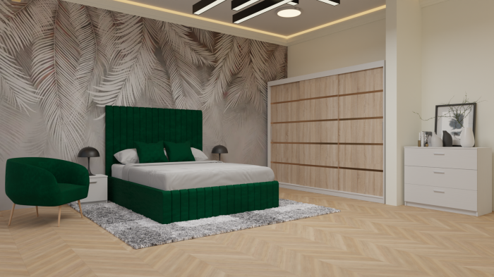 Dormitor Cairo Tapitat Dressing 250x200 3 Usi Alb&Sonoma [2]