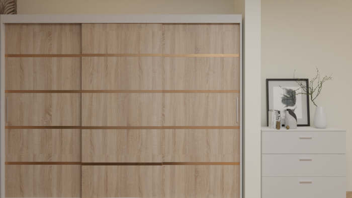 Dormitor Cairo Tapitat Dressing 250x200 3 Usi Alb&Sonoma [3]