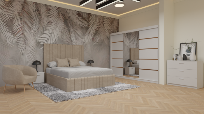 Dormitor Cairo Tapitat Dressing 250x200 3 Usi Cu Oglinda Alb [2]