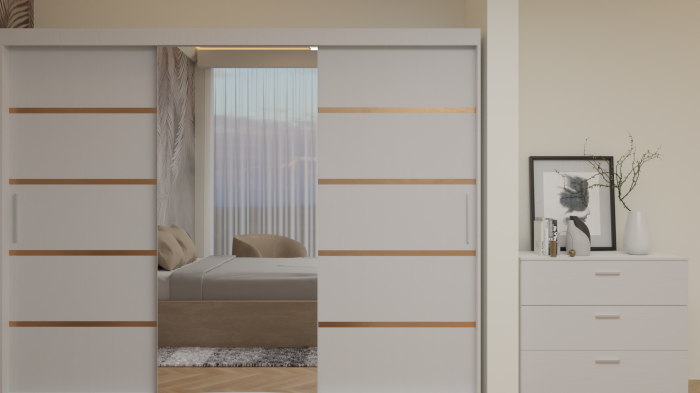 Dormitor Cairo Tapitat Dressing 250x200 3 Usi Cu Oglinda Alb [3]