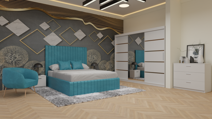 Dormitor Cairo Tapitat Dressing 250x200 3 Usi Cu Oglinda Alb [2]