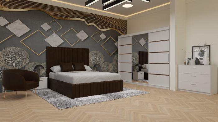 Dormitor Cairo Tapitat Dressing 250x200 3 Usi Cu Oglinda Alb [2]