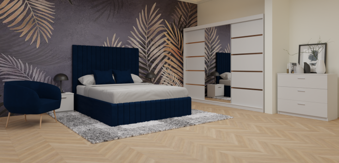 Dormitor Cairo Tapitat Dressing 250x200 3 Usi Cu Oglinda Alb [2]