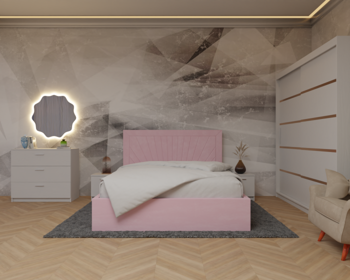 Dormitor Lotus Pat Tapitat Dressing 200x200 Alb 2 usi [1]