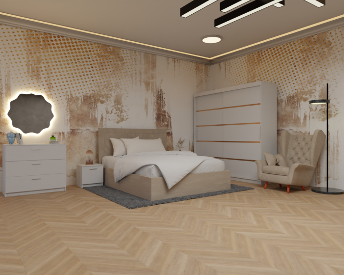 Dormitor Lotus Pat Tapitat Dressing 200x200 Alb 2 usi [3]