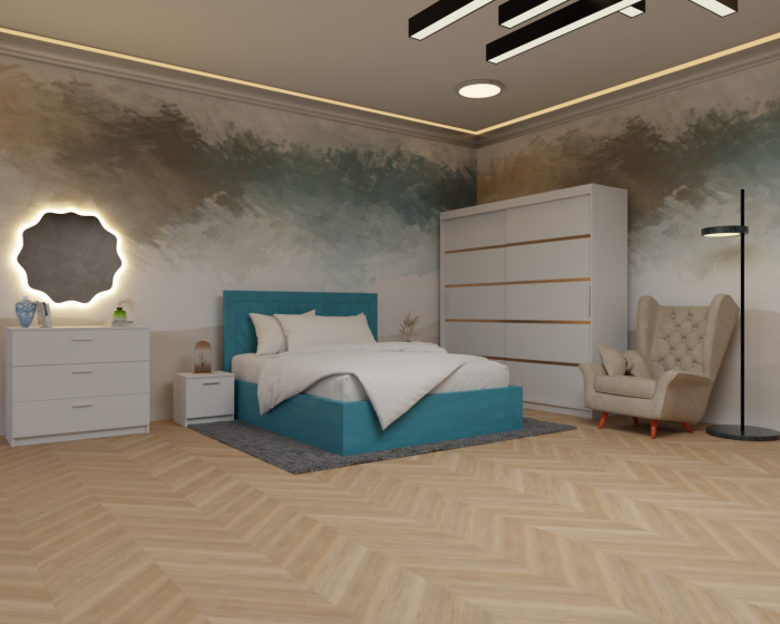 Dormitor Lotus Pat Tapitat Dressing 200x200 Alb 2 usi [3]