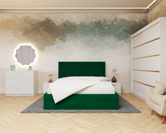 Dormitor Lotus Pat Tapitat Dressing 200x200 Alb 2 usi [1]