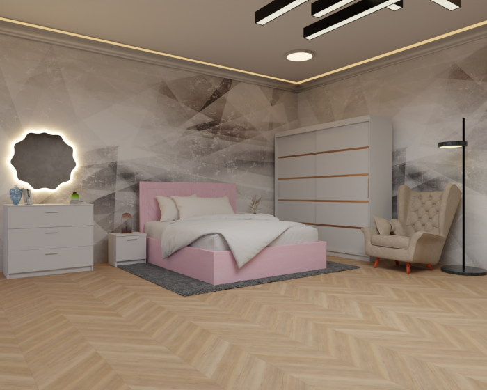 Dormitor Lotus Pat Tapitat Dressing 200x200 Alb 2 usi [3]