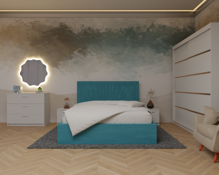 Dormitor Lotus Pat Tapitat Dressing 200x200 Alb 2 usi [1]