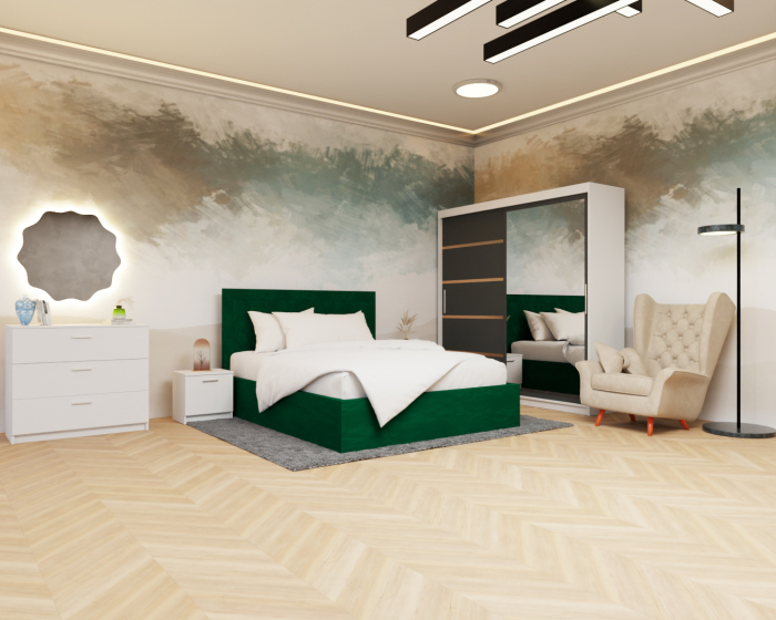 Dormitor Lotus Pat Tapitat Dressing 200x200 Alb&Antracit cu oglinda [3]