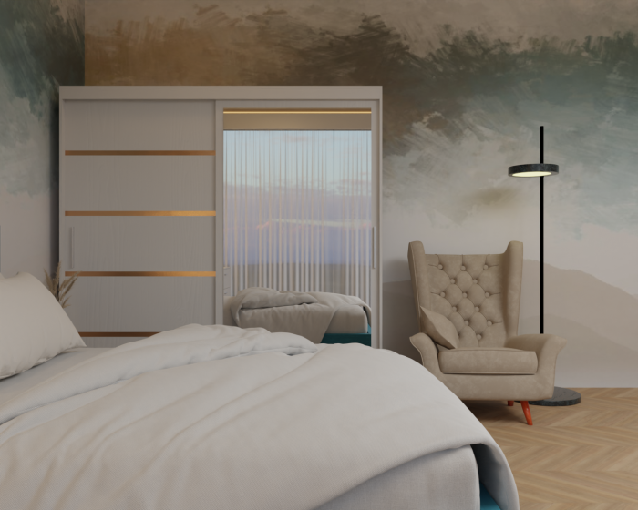 Dormitor Lotus Pat Tapitat Dressing 200x200 Alb cu oglinda [3]