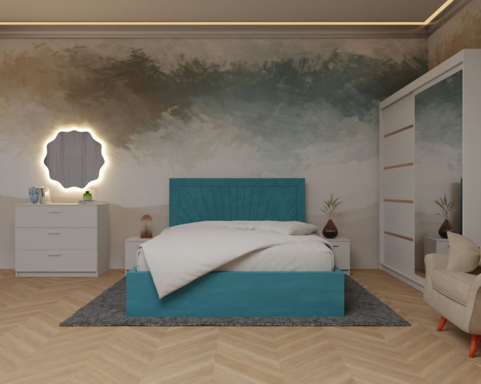 Dormitor Lotus Pat Tapitat Dressing 200x200 Alb cu oglinda [1]