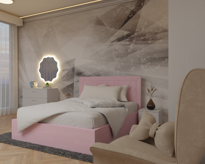 Dormitor Lotus Pat Tapitat Dressing 200x200 Alb cu oglinda [2]