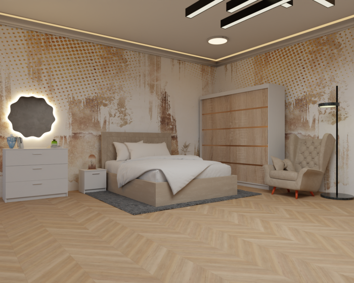 Dormitor: Lotus Pat Tapitat Dressing 200x200 Alb&Sonoma 2 Usi [1]