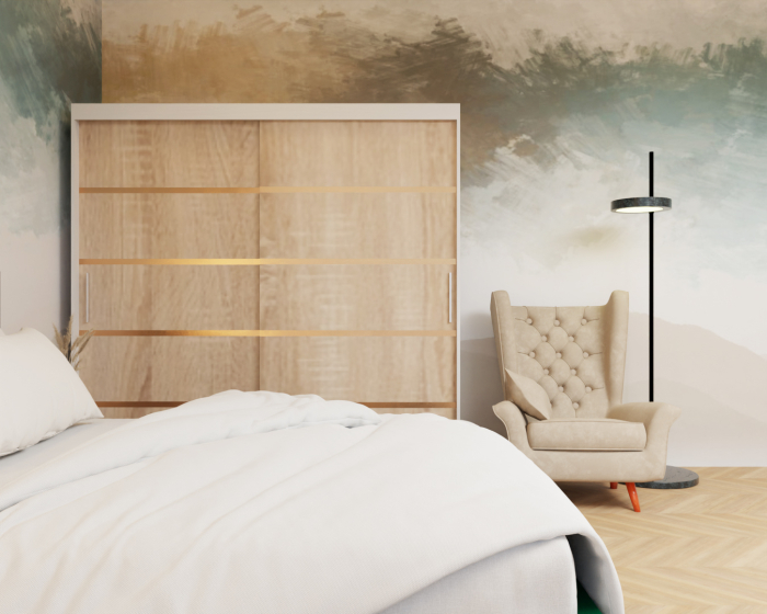 Dormitor: Lotus Pat Tapitat Dressing 200x200 Alb&Sonoma 2 Usi [4]