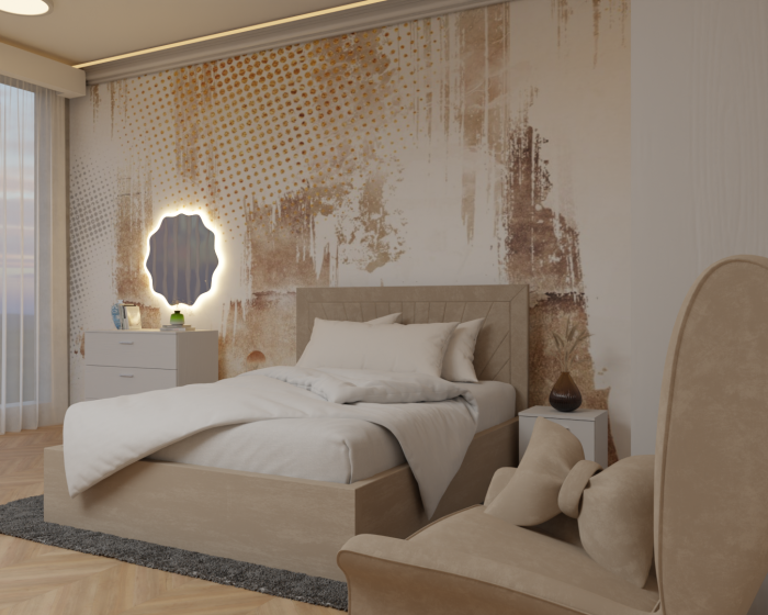 Dormitor: Lotus Pat Tapitat Dressing 200x200 Alb&Sonoma 2 Usi cu Oglinda [2]