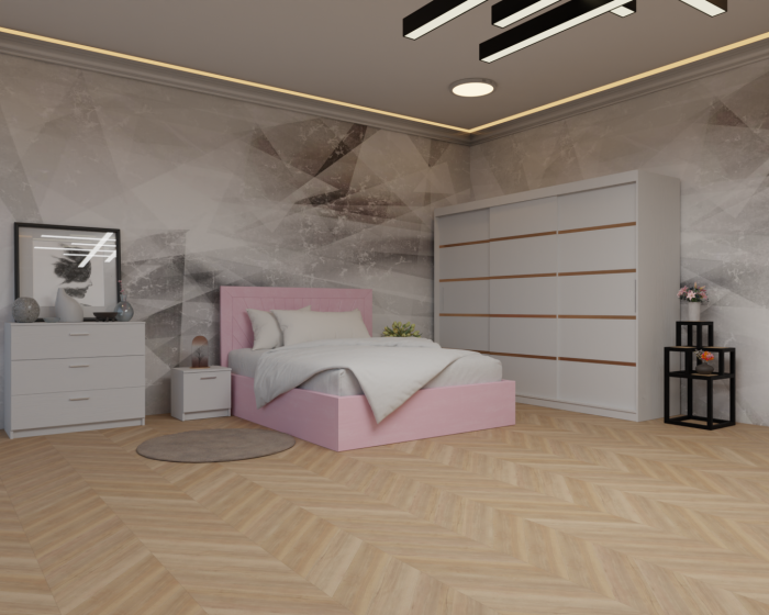 Dormitor: Lotus Pat Tapitat Dressing 250x200 Alb 3 usi  [2]